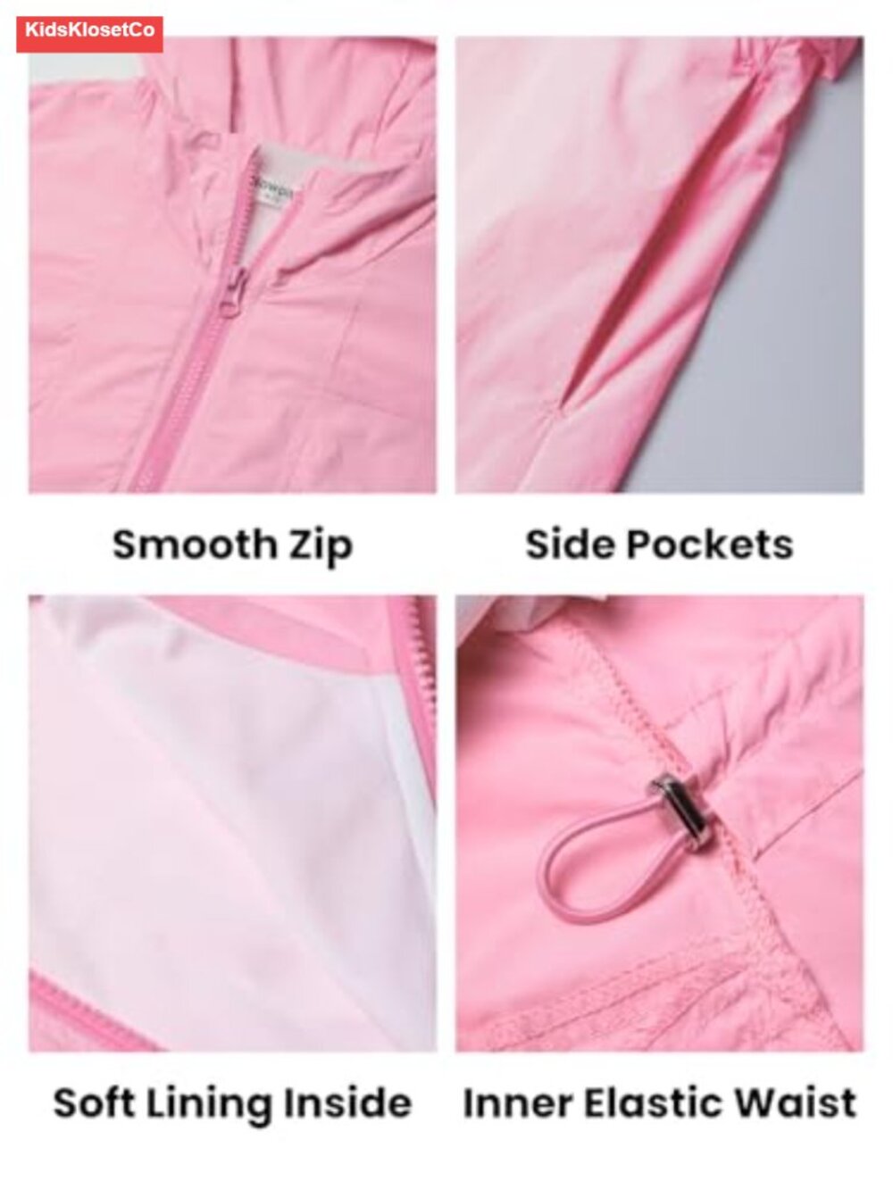 Girls Waterproof Rain Jacket Lightweight Hooded Windbreaker with Lining - Picture 5 of 6
